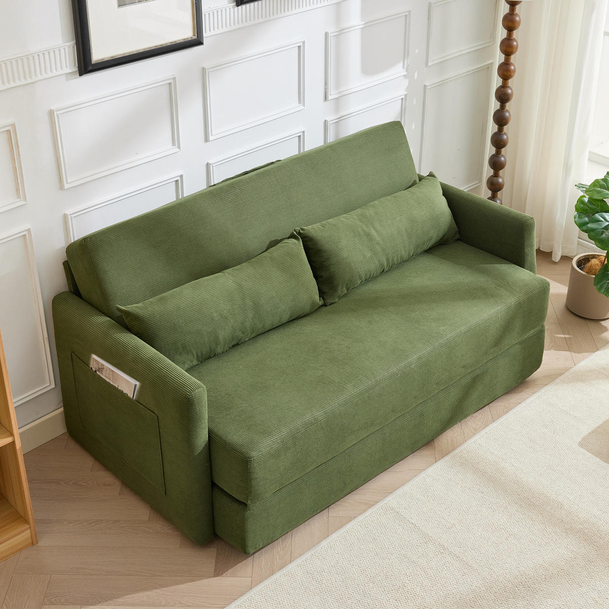 SCHLAFSOFA DE-33998 2-in-1 klappbar mit Seitentaschen Grün - Grün, Metall (92/82/165cm) - ComfortXL