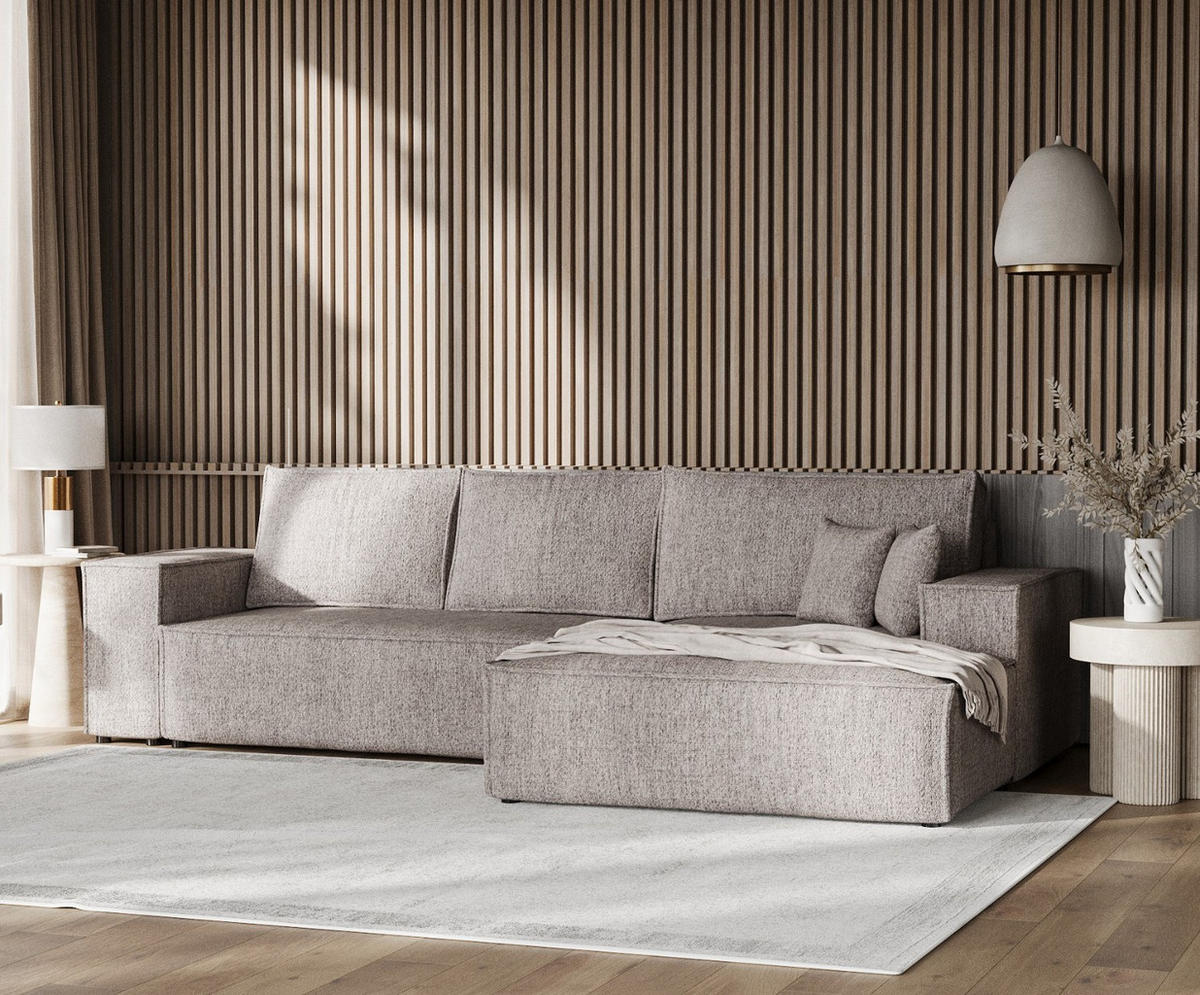 ECKSOFA TAURI mit Schlaffunktion Beige im Neve Stoff - Beige/Schwarz, Holz/Holzwerkstoff (294/185cm) - AltaBeds