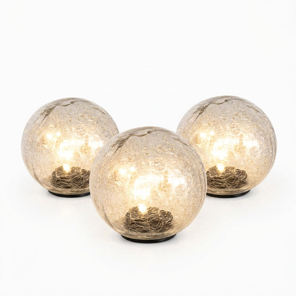 LED AUSSENLEUCHTE Solarkugel Klar Glas 3er Set - Klar, Glas (15/15/15cm)