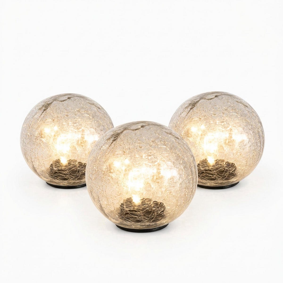 LED AUSSENLEUCHTE Solarkugel Klar Glas 3er Set - Klar, Glas (15/15/15cm)