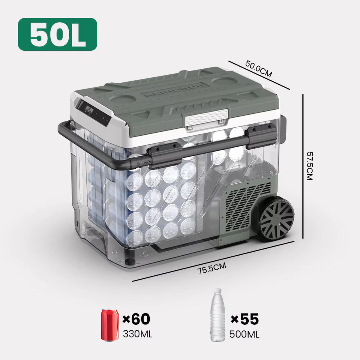 MINIKÜHLSCHRANK 40/50/60L Auto Gefrierbox Kompressorkühler - Grau, Kunststoff (75.5/57.5/50cm) - Coonoor
