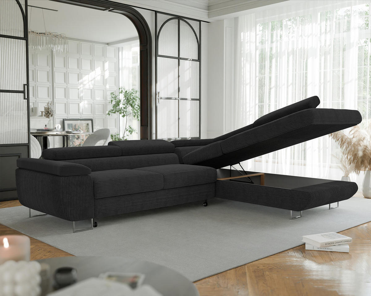 ECKSOFA ANTON mit Schlaffunktion und Bettkasten Anthrazit - Anthrazit, Holzwerkstoff/Kunststoff (274/203cm) - Idohome