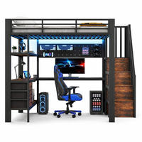 HOCHBETT 140/200 cm aus MDF und Metall mit Tisch, LED, Schwarz - Schwarz, Holzwerkstoff (140/200cm) - OKMYHOME