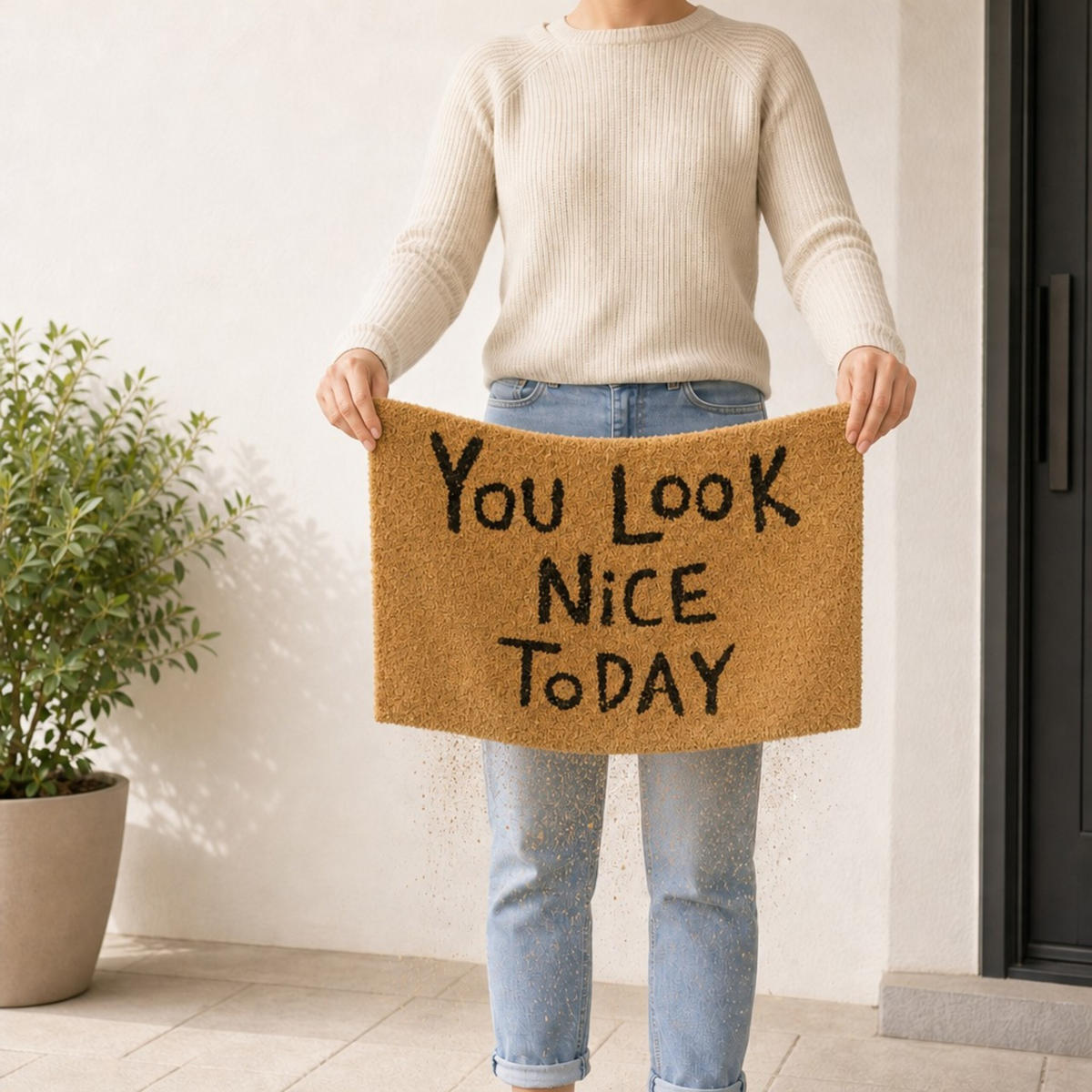 FUSSMATTE Natur Kokos rutschfest YOU LOOK NICE 60x40 cm - Hellbraun, Kunststoff/Textil (60/40cm) - Relaxdays