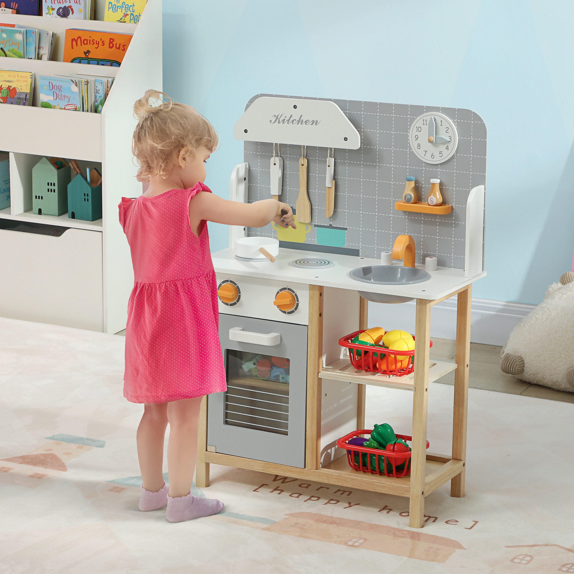 KINDERKÜCHE - Grau, Holzwerkstoff (57/26/82cm) - AIYAPLAY
