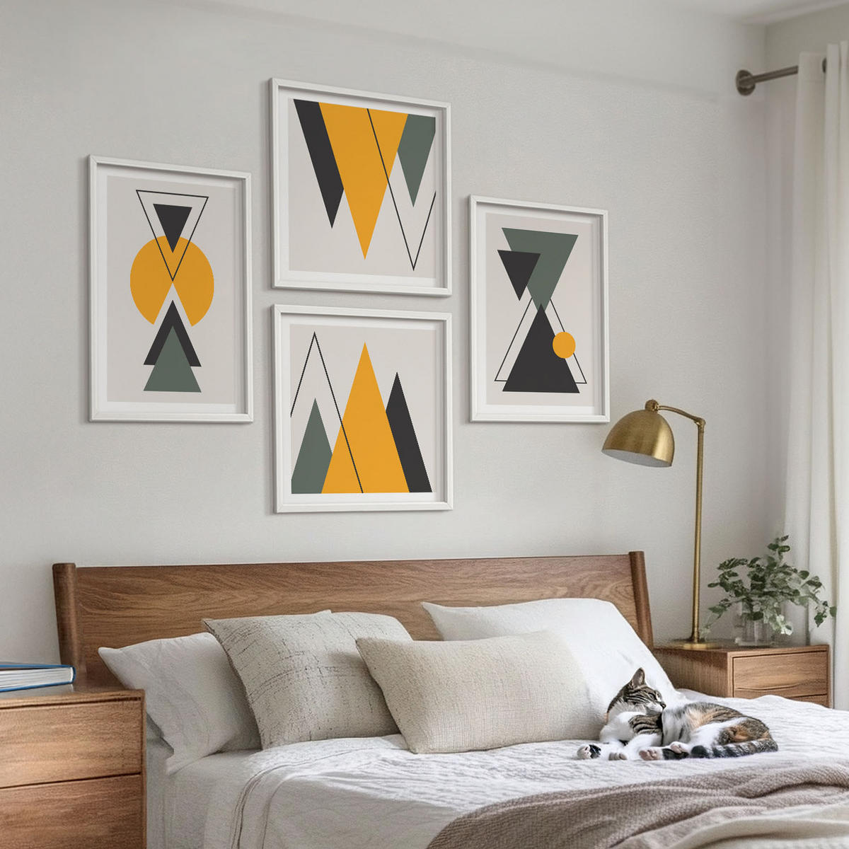 BILDER SET 4er Set - 50x50 cm & 40x60 cm Weißer Rahmen - Abstrakte geometrische Formen - Weiß, Kunststoff (50/50cm) - TULUP