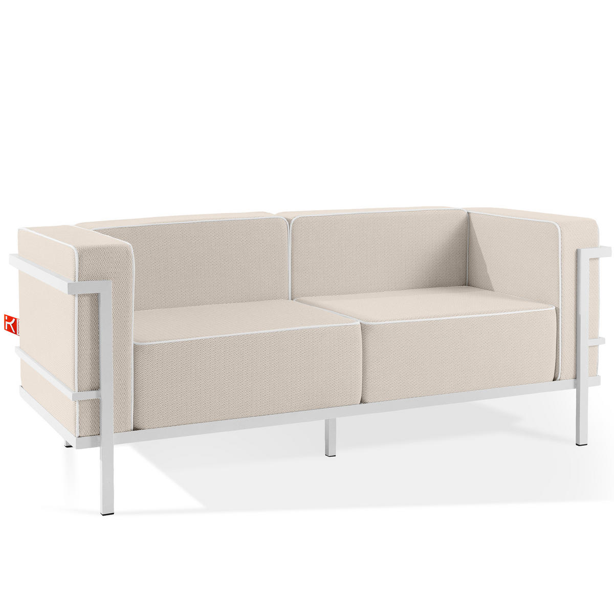 GARTENLOUNGE-SET TRIGLO 4-tlg., 1x Tisch, 2x Sessel, 1x Sofa 2-Sitzer, Modern, Weiß - Beige/Weiß, Glas/Textil - KONSIMO®