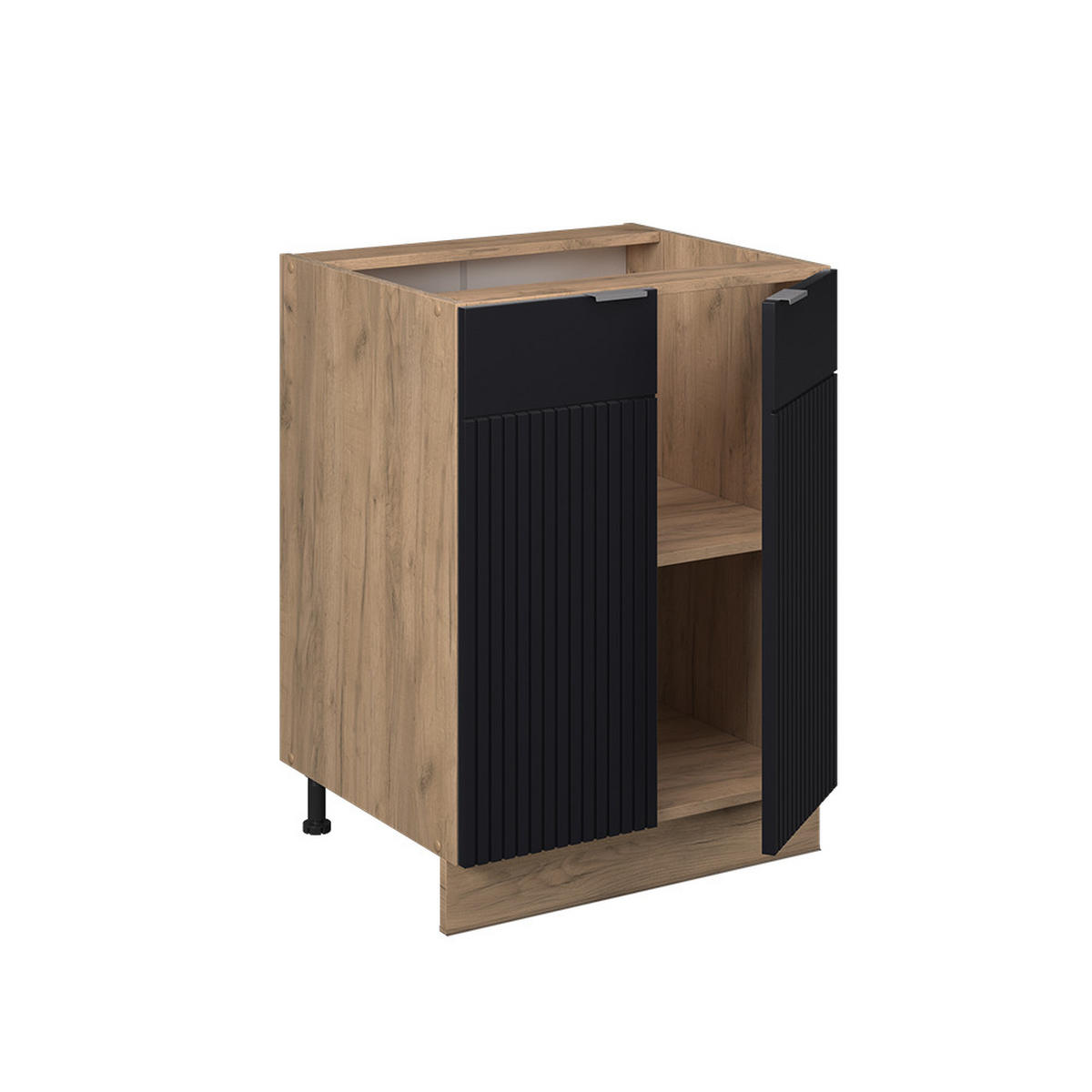 KÜCHENUNTERSCHRANK Fame-Line, Schwarz gestreift, 60 cm ohne Arbeitsplatte - Honigeiche/Eiche Wotan, Holzwerkstoff (60/82/51.6cm) - Vicco