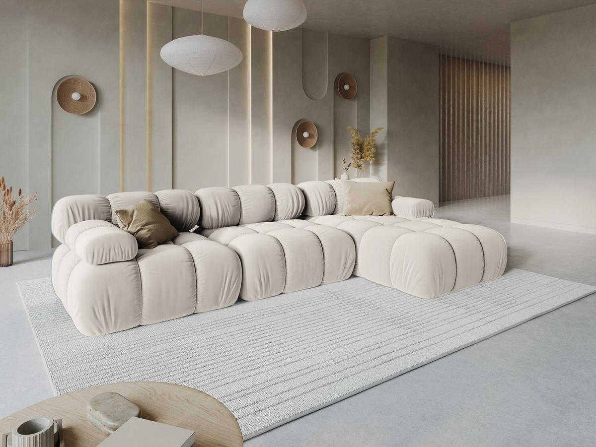 MODULARES-ECKSOFA rechts Bellis aus Samt leichtes beige 4 Sitzplätze - Creme, Textil (122/285cm) - Micadoni