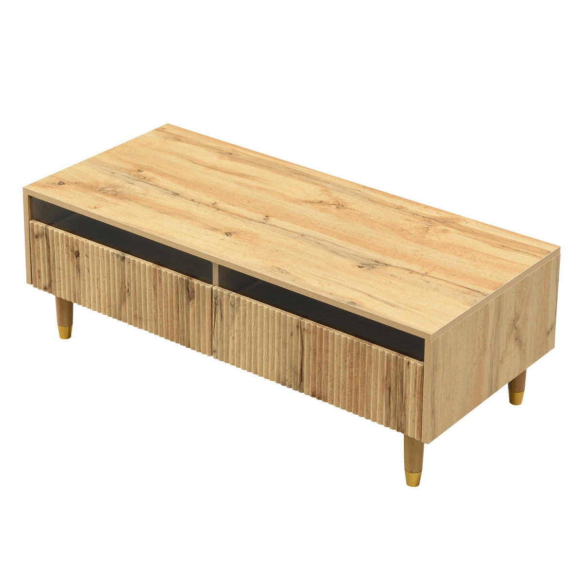 COUCHTISCH 110/50/40 cm aus MDF in Holz mit LED-Beleuchtung und zwei Schubladen - Naturfarben, Holzwerkstoff (110/50/40cm) - OKMYHOME