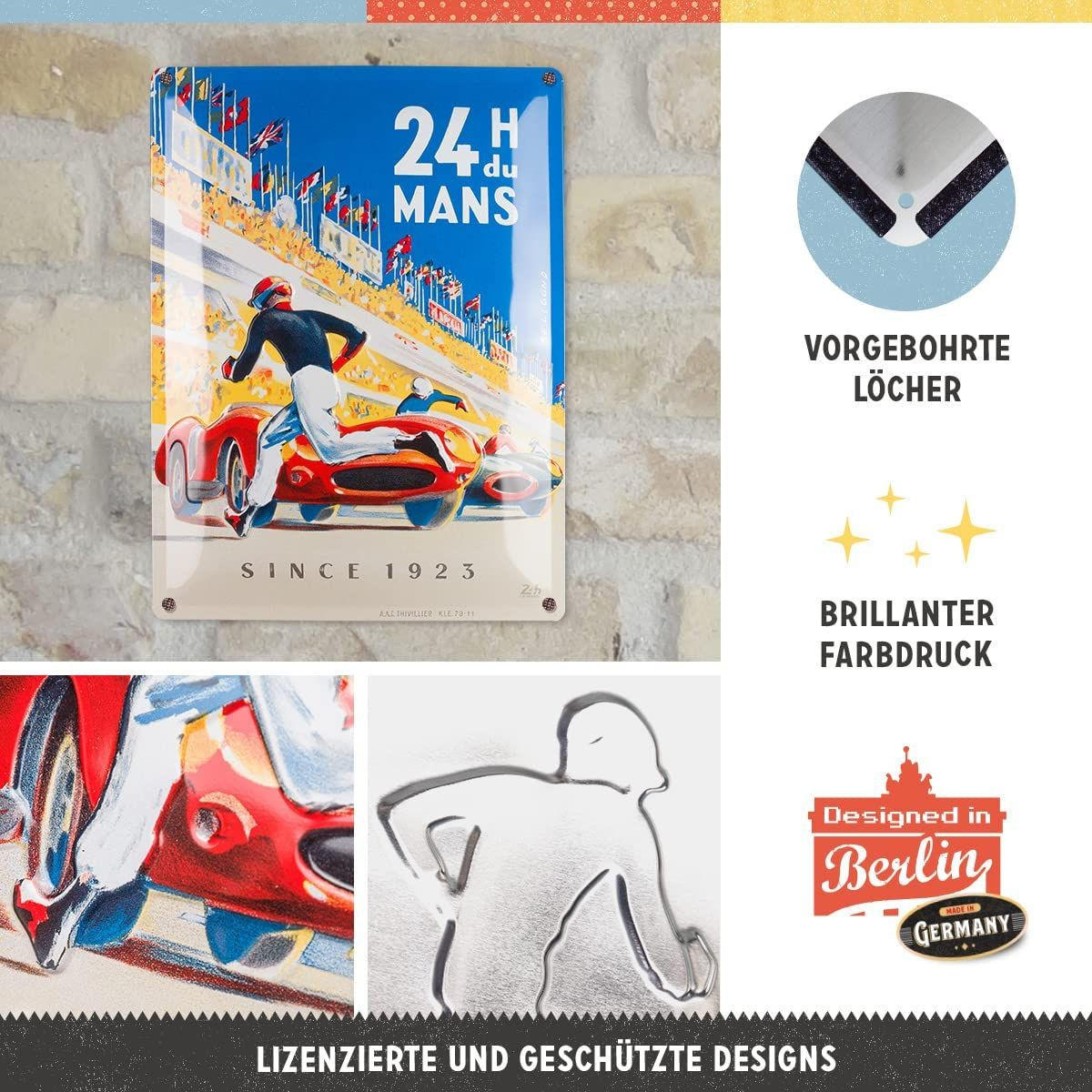 BLECHSCHILD 30/40 cm 24h Le Mans Racing Poster Blue - Multicolor, Metall (30/40/0.2cm) - Nostalgic-Art