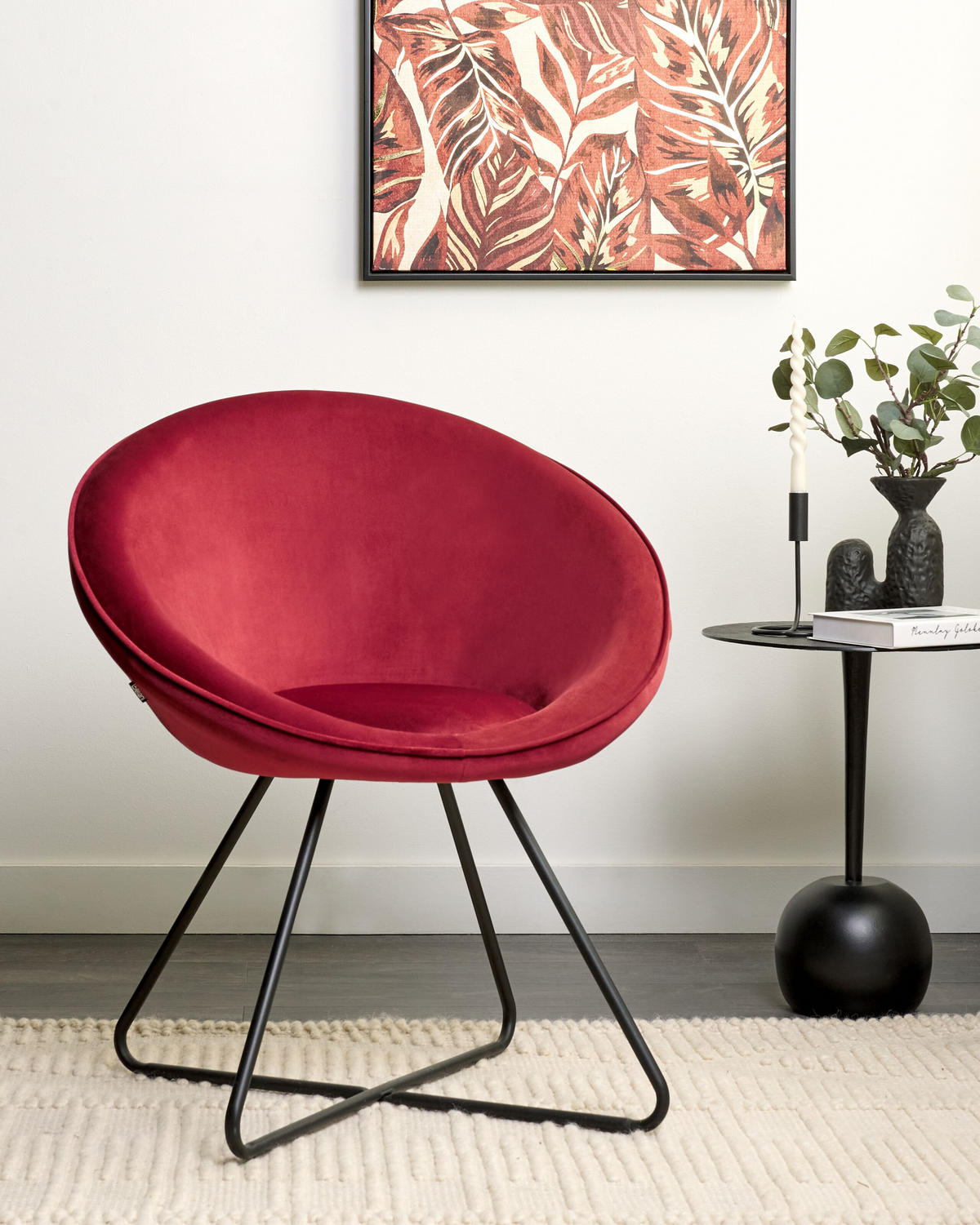 SESSEL Samtstoff rot/schwarz rund Floby II - Rot/Schwarz, Textil (69/80/58cm) - Beliani