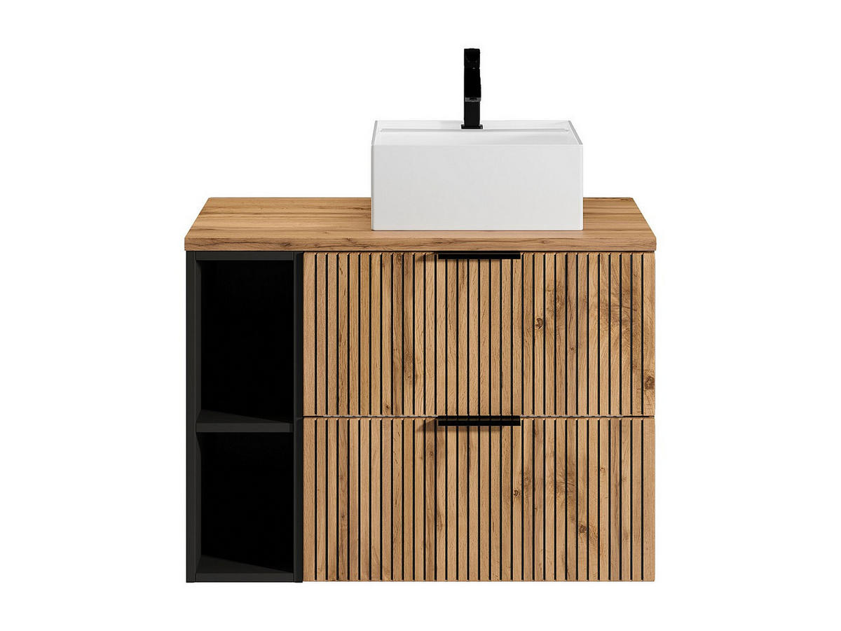 EINZELWASCHTISCH - 80cm x 46cm - MDF - schwarz, naturfarben hell - MADELA - Schwarz, Holz (80/57/46cm) - Vente-Unique