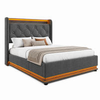 BETT mit LED und Stauraum 90x200 cm Leinen Grau - Grau, Metall (90/200cm) - Meubliv