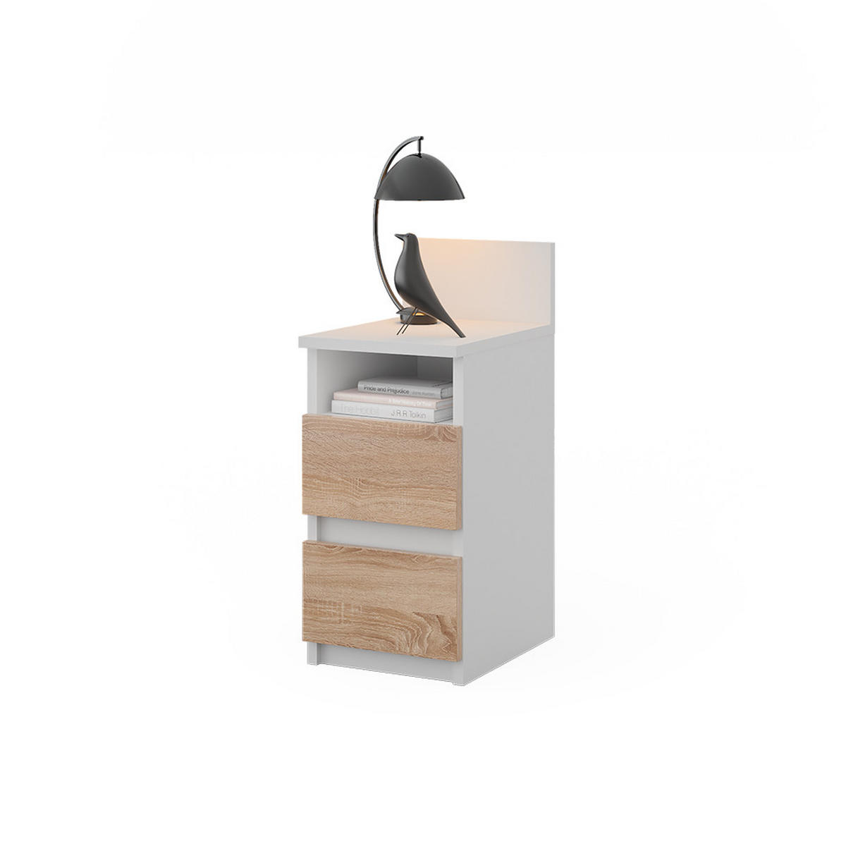 NACHTTISCH Monty Weiß/Sonoma 25 x 59.1 cm mit 2 Schubladen - Weiß/Sonoma Eiche, Holzwerkstoff (25/59.1/32.3cm) - Vicco