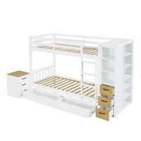 ETAGENBETT 90/200 cm mit 2 Bettkästen und Stauraumregal, DE-41776, in Weiß/Natur - Weiß, Holzwerkstoff (90/200cm) - ComfortXL