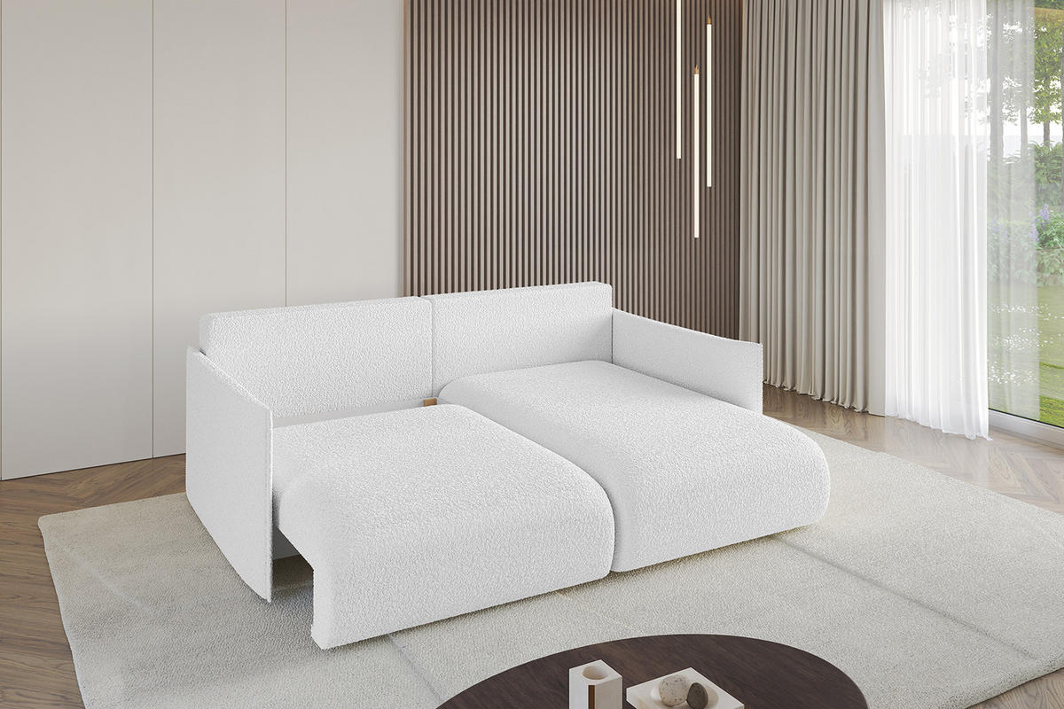 ECKSOFA Ottomane rechts ONESK-L 216x177x72 Weiß Bouclé - Weiß, Holzwerkstoff/Kunststoff (177/216cm) - ALTDECOR