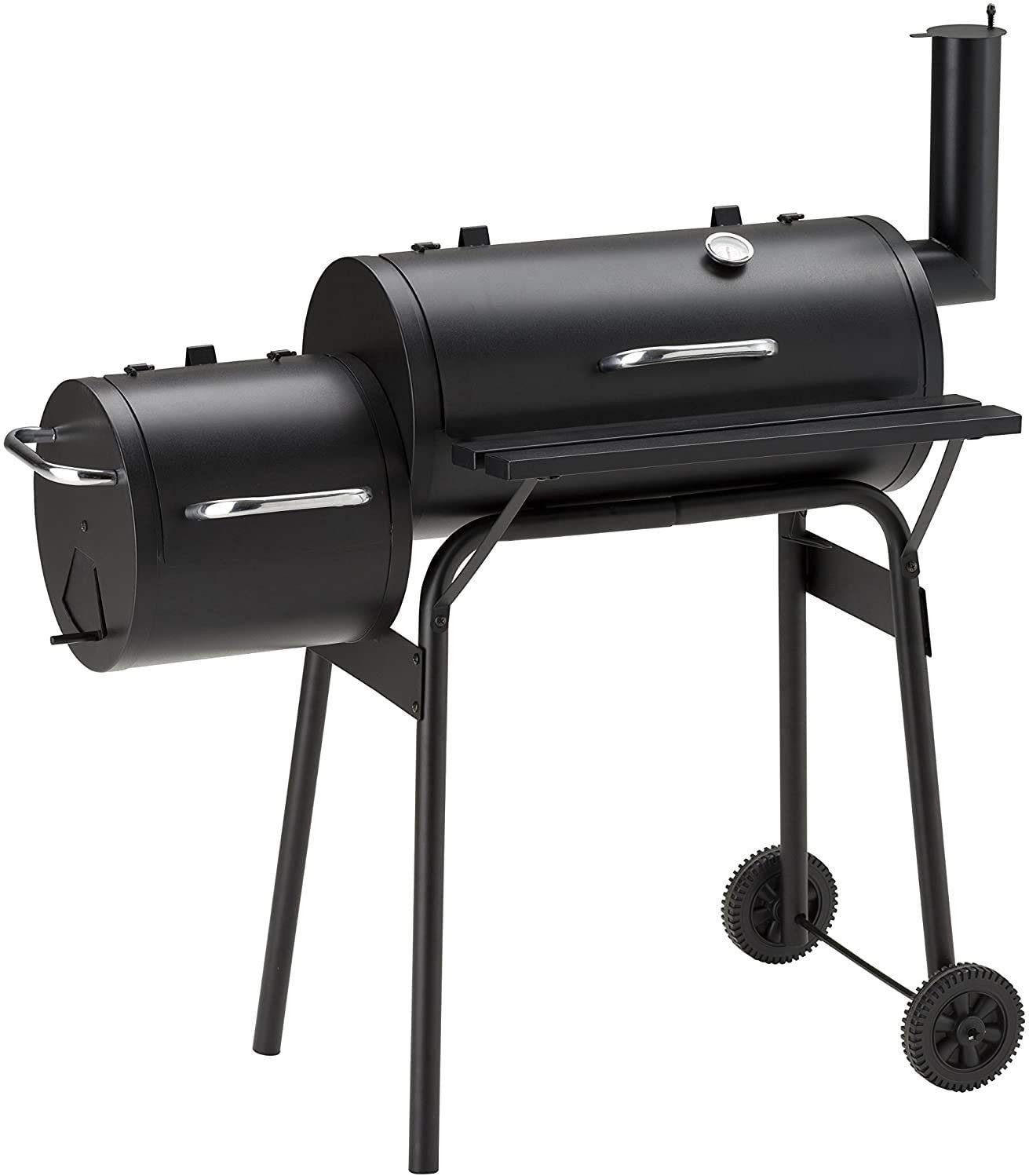 HOLZKOHLEGRILL Smoker Grill Schwarz 54 cm, Deckel, Thermometer, Räder, Outdoor BBQ Grill, Grillwagen, Gartengrill, Kohlegrill, Barbecue, Grillstation - Schwarz, Metall (58/114/104cm) - Resch