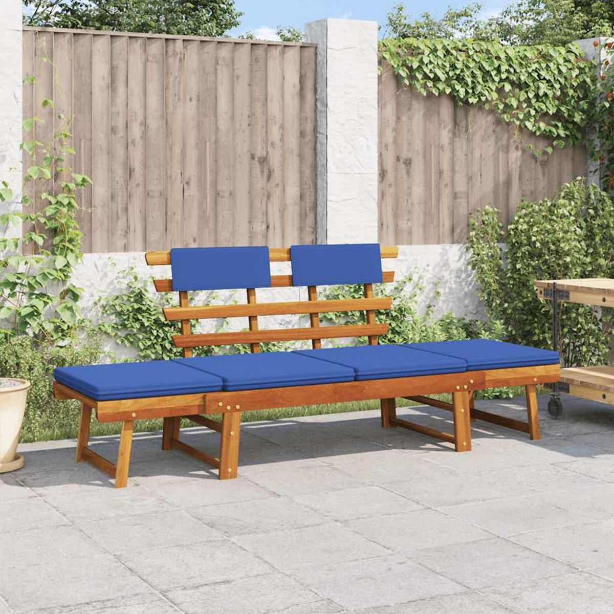 GARTENBANK Mit Auflagen 2-In-1 190 Cm Massivholz Akazie - Blau, Holz (190/74/68cm) - vidaXL