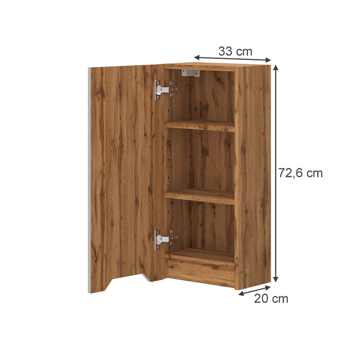 BADSCHRANK Lotta Eiche/Grau mit Kachelstruktur 20 x 72.6 cm - Grau, Holzwerkstoff (20/72.6/33cm) - Vicco