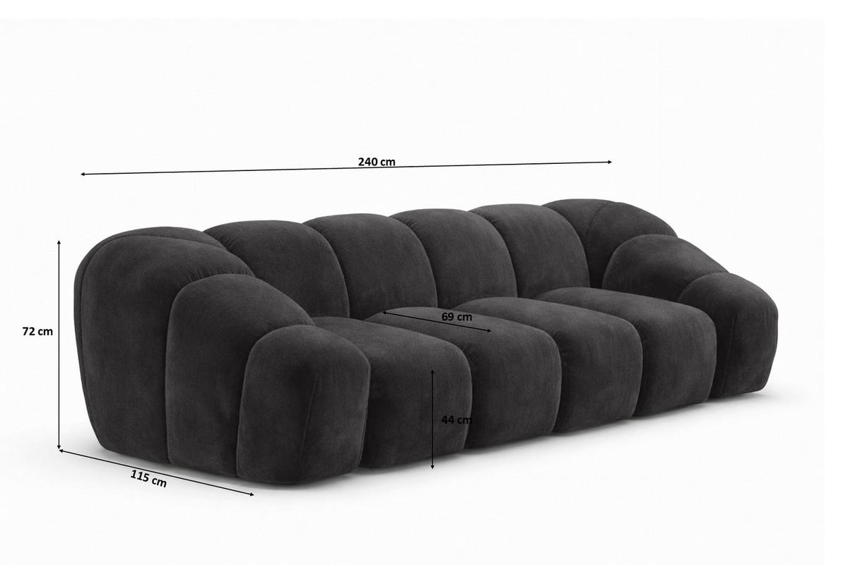 SOFA 3-Sitzer modular, Veloursstoff Bluvel, Schwarz, CROISSANT - Schwarz, Holz (240/72/115cm) - Kaiser Möbel