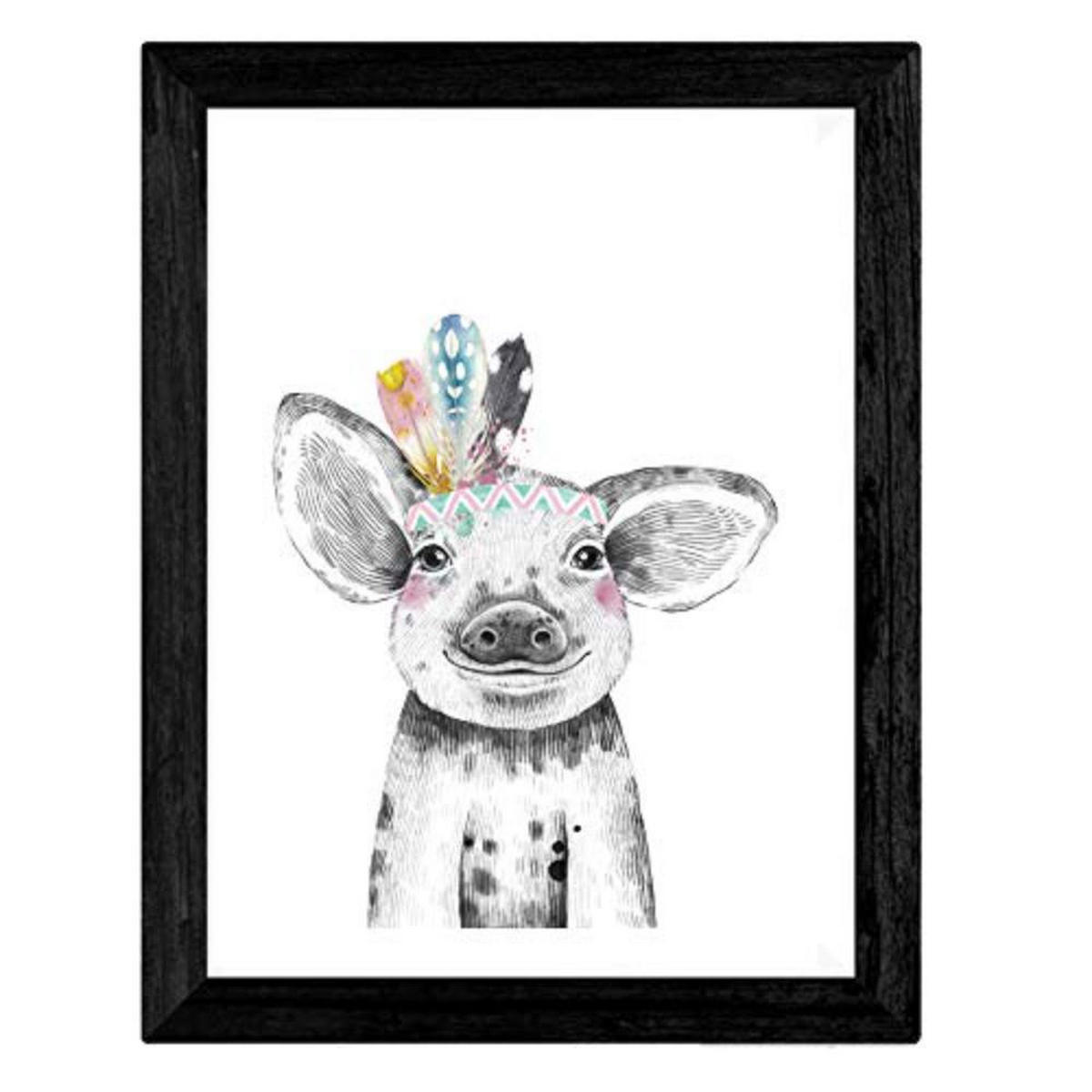 POSTER Set mit 4 Kindertiere mit farbigen Federn A3 Schwarzer Rahmen - Schwarz, Papier (29.7/3cm) - Nacnic