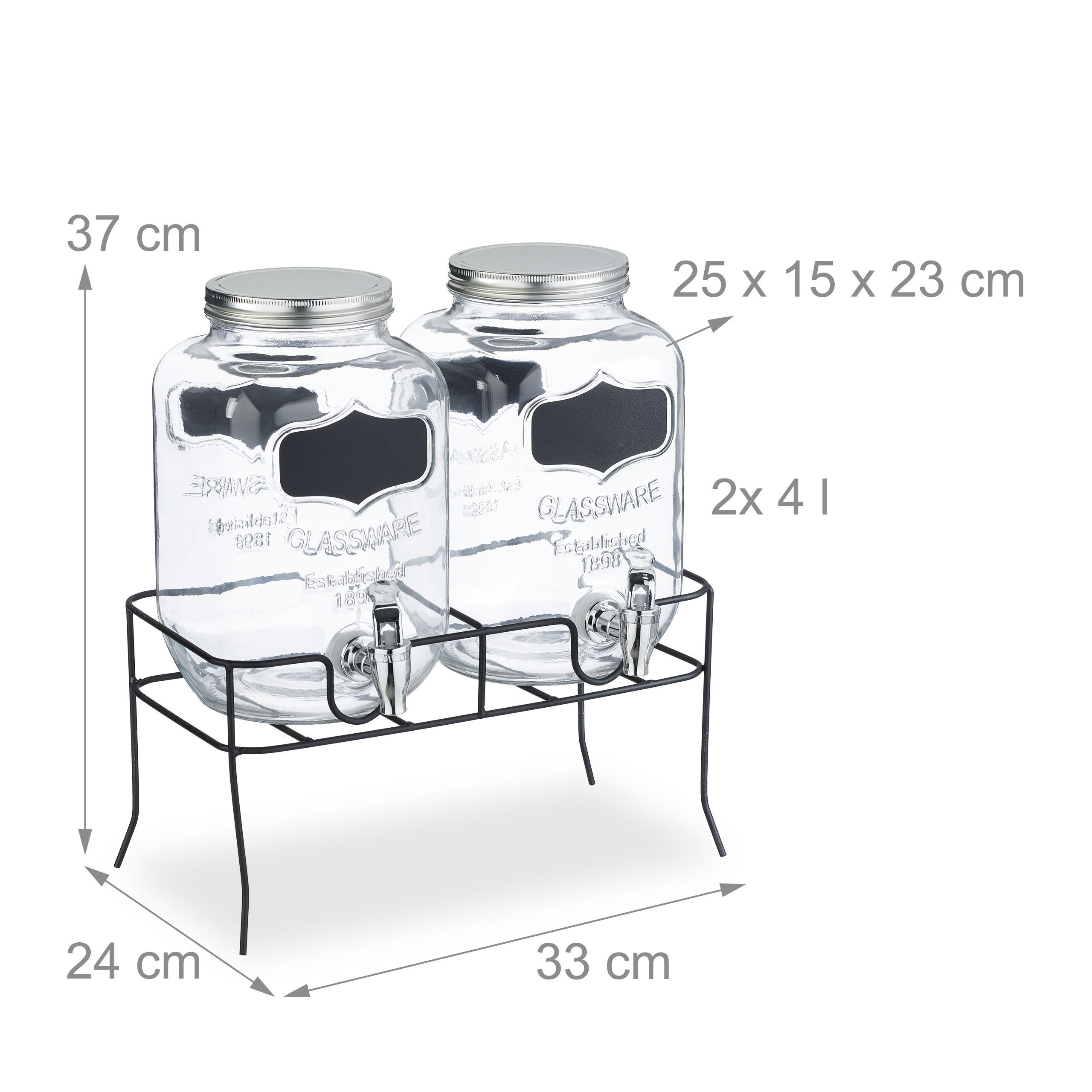 Thumbnail - Relaxdays Getränkespender, Transparent, Glas, Metall, Kunststoff, 4 L, Zapfhahn, Essen & Trinken, Barausstattung