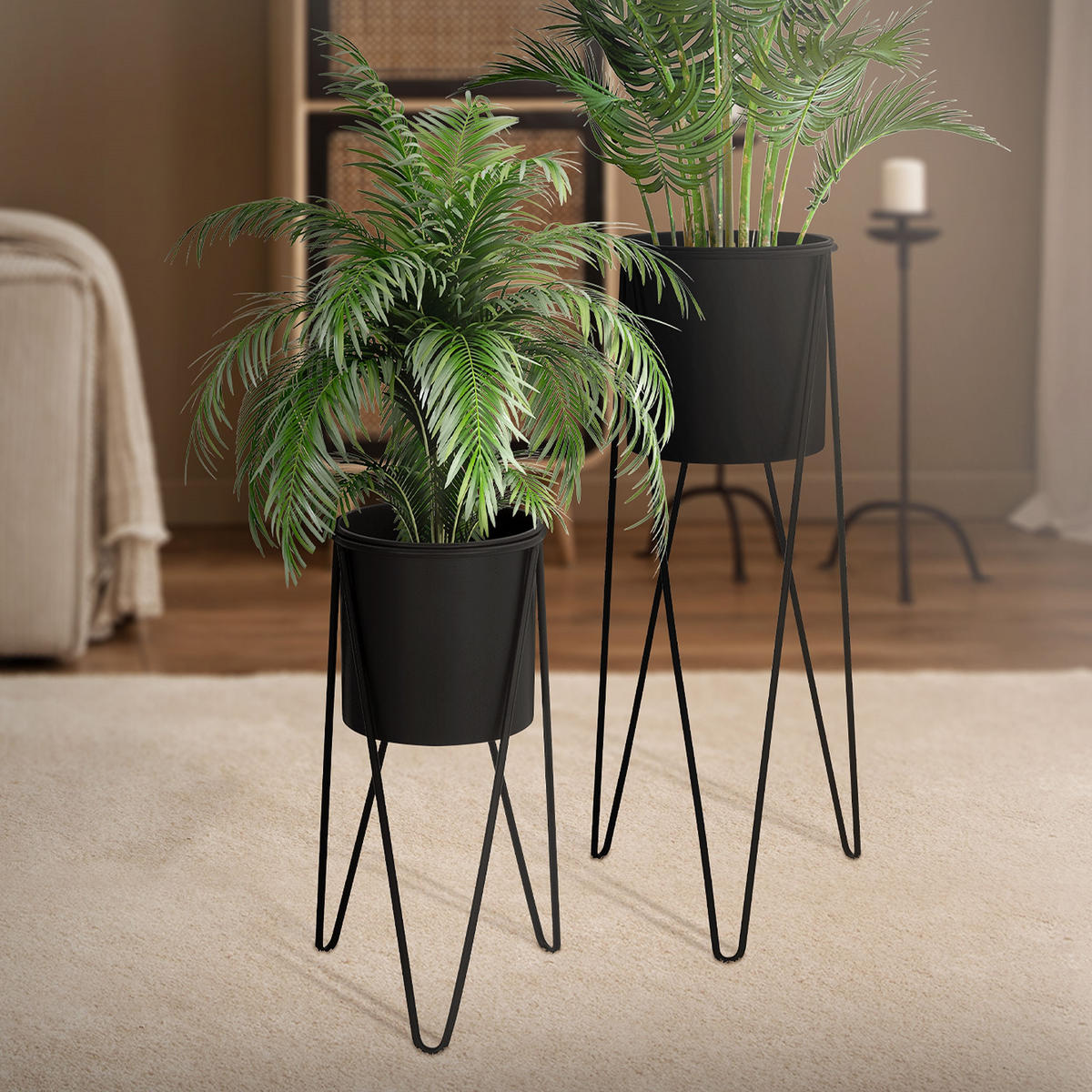 BLUMENSTÄNDER 2er Set - Schwarz, Metall (35.5/34/57cm) - ML-DESIGN