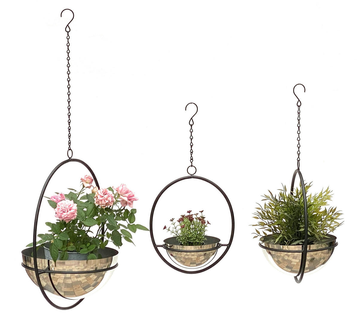 BLUMENAMPEL 3er Set Metall Wand mit Topf Silber - Schwarz, Metall (15/7.5/15cm) - DanDiBo