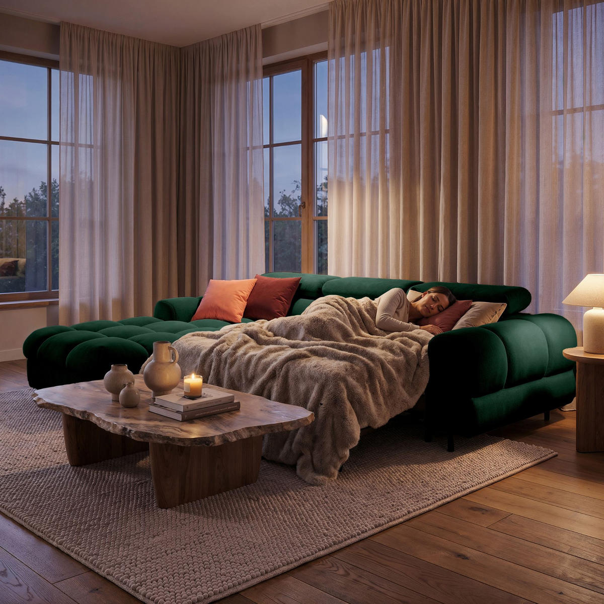 ECKSOFA UFFO L Links mit Schlaffunktion 260x195 Velours Dunkelgrün - Dunkelgrün/Schwarz, Holz/Textil (260/195cm) - Muffo