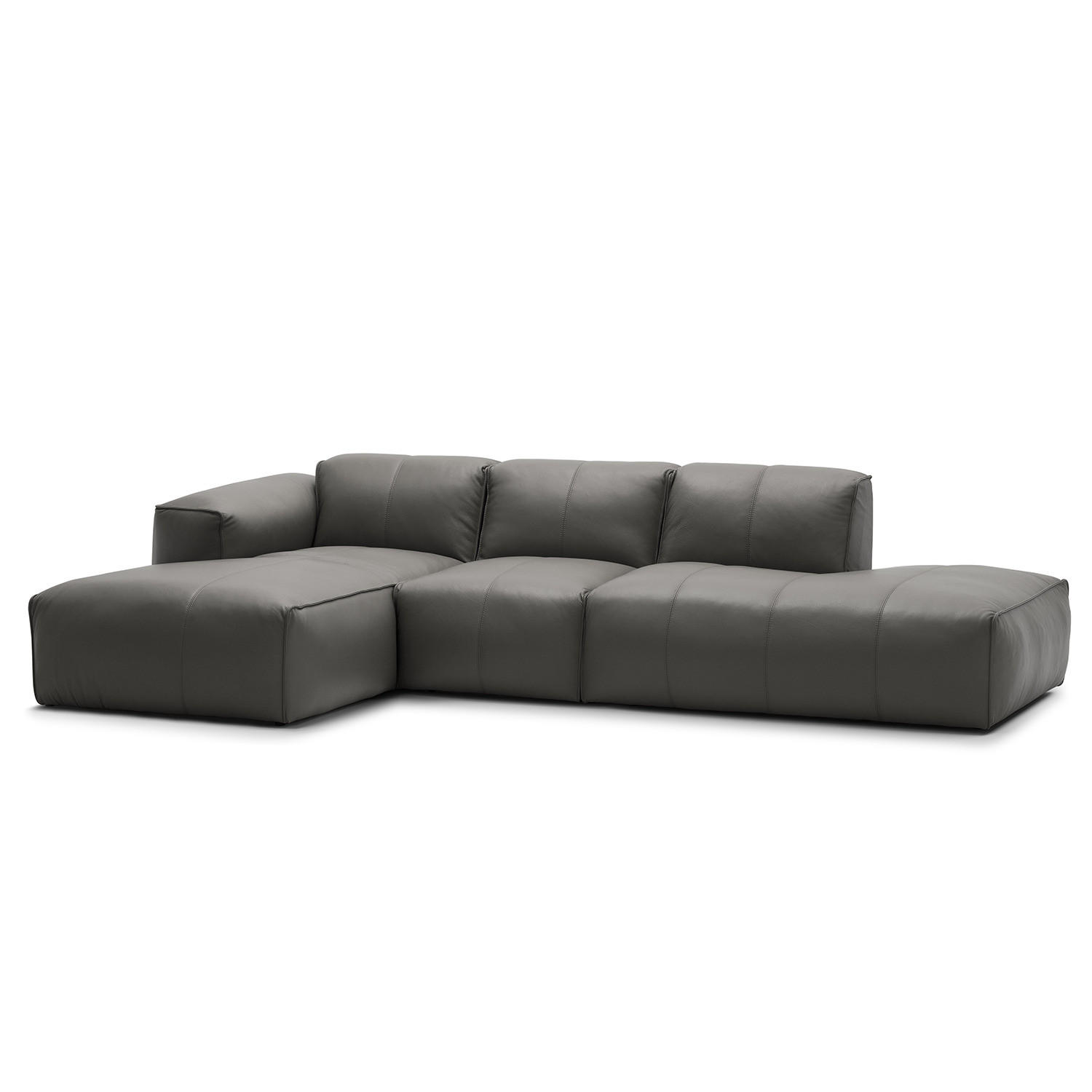 ECKSOFA mit Chaiselongue - Schwarz/Grau, Leder/Kunststoff (290/173cm) - home24