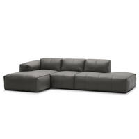 ECKSOFA mit Chaiselongue - Schwarz/Grau, Leder/Kunststoff (290/173cm) - home24
