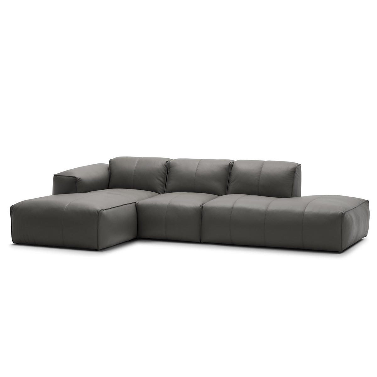 ECKSOFA mit Chaiselongue - Schwarz/Grau, Leder/Kunststoff (290/173cm) - home24
