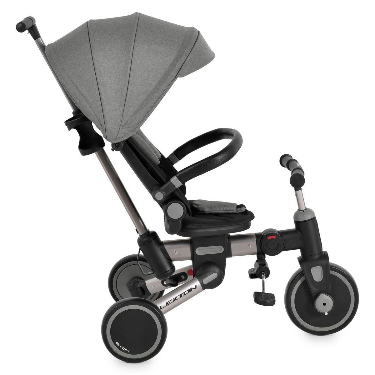 DREIRAD Flexton 5 in 1 Laufrad grau Rückenlehne EVA-Reifen Becherhalter faltbar - Grau, Metall (93/50/96cm)