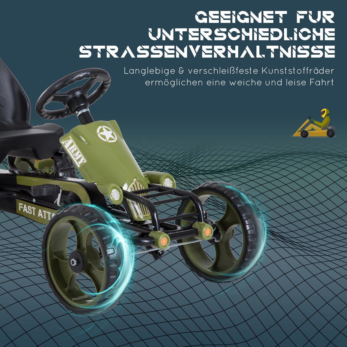 KINDER GO KART TRETAUTO, L105 x B54 x H61cm/L99 x B65 x H56cm, Grün - Grün, Metall (105/54/61cm) - HOMCOM