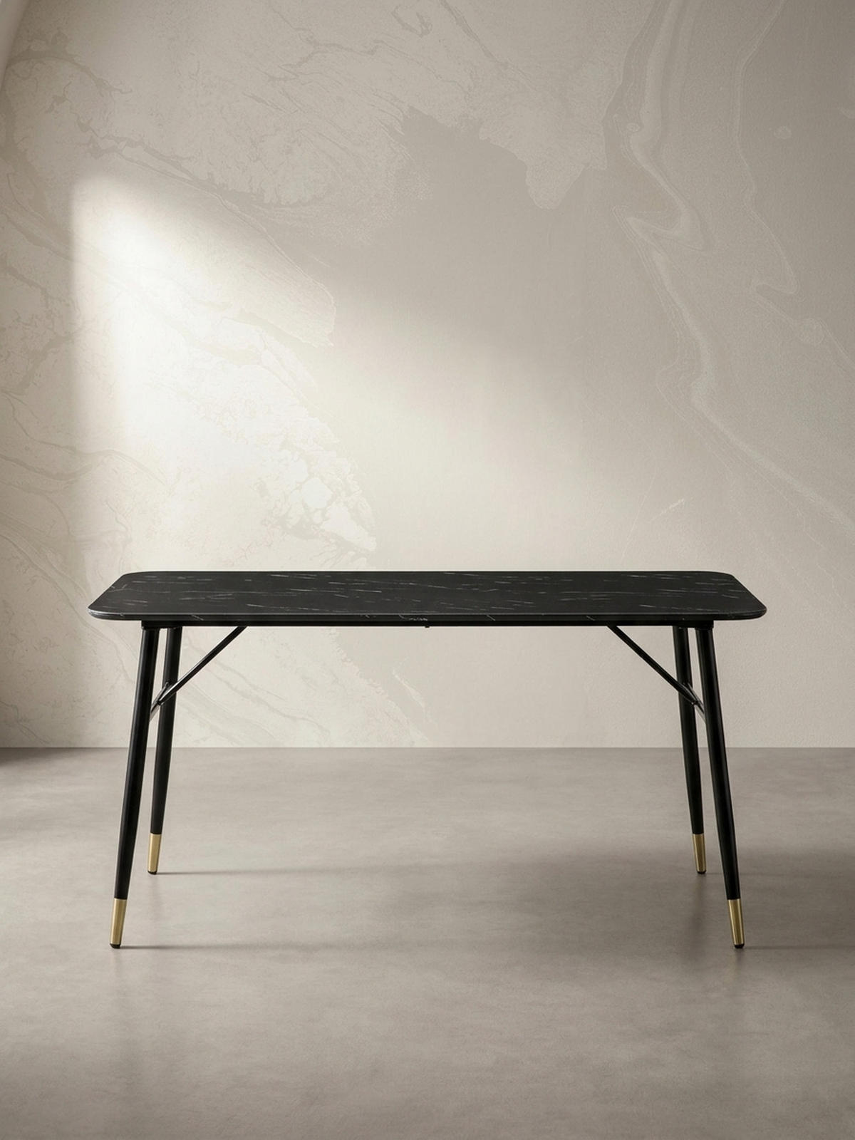 ESSTISCH Marmoroptik Metall Rechteckig Modern Klein, Schwarz 140x80x76 cm - Goldfarben/Schwarz, Holzwerkstoff/Metall (80/140/76cm) - KADIMA DESIGN