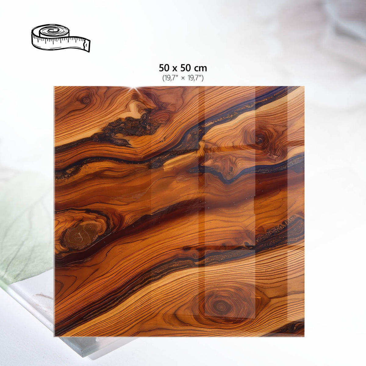 TISCHPLATTE 50x50 cm – Holzmaserung - Orange, Glas (50/50/0.4cm) - Wallfluent