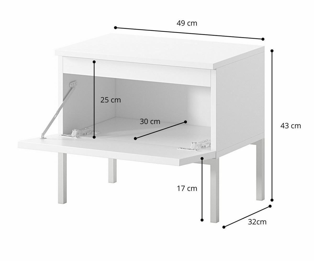 NACHTSCHRANK Bemmi Weiß mit schwarzen Beinen - Schwarz/Weiß, Holzwerkstoff/Metall (49/43/32cm) - Selsey