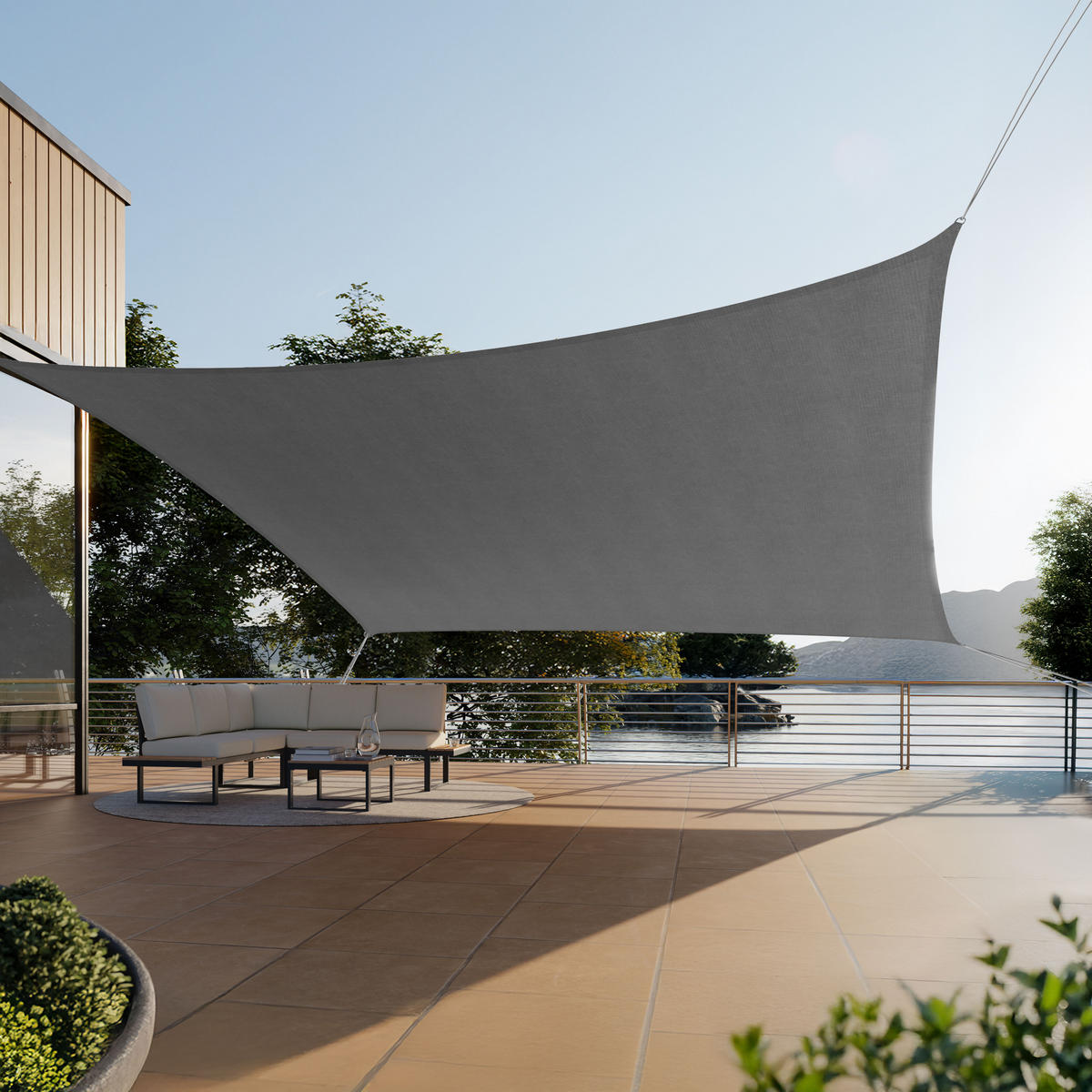 SONNENSEGEL Sunny,umfangreiches Montagematerial,grau - Grau, Kunststoff (500/300cm) - tectake