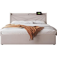 POLSTERBETT 160/200 cm Beige aus Baumwolle, Leinen und Metall mit Bettkasten - Beige, Textil (160/200cm) - OKMYHOME