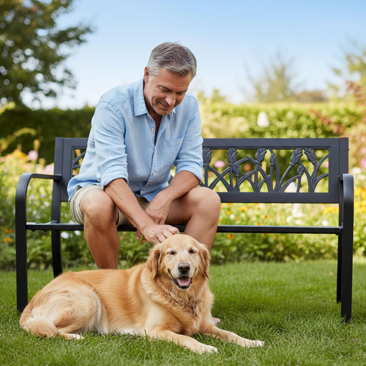 GARTENBANK LISSA Schwarz 124 x 75 x 50 cm - Schwarz, Metall (124/75/50cm) - Akord