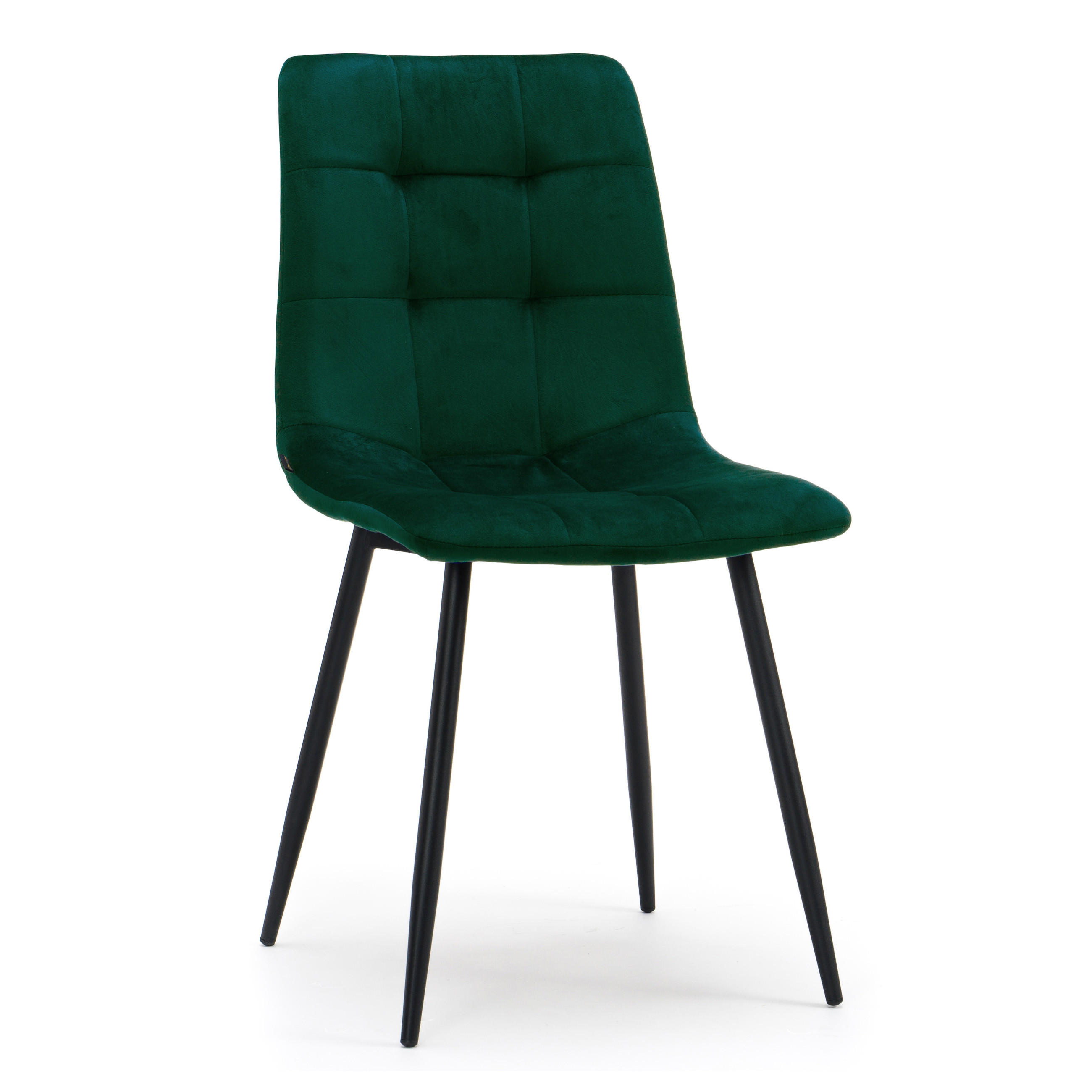 STUHL PARMA gepolsterter mit Steppung - grün - Samt Velour - Schwarz/Grün, Textil/Metall (45/88/55cm) - NEW HOME