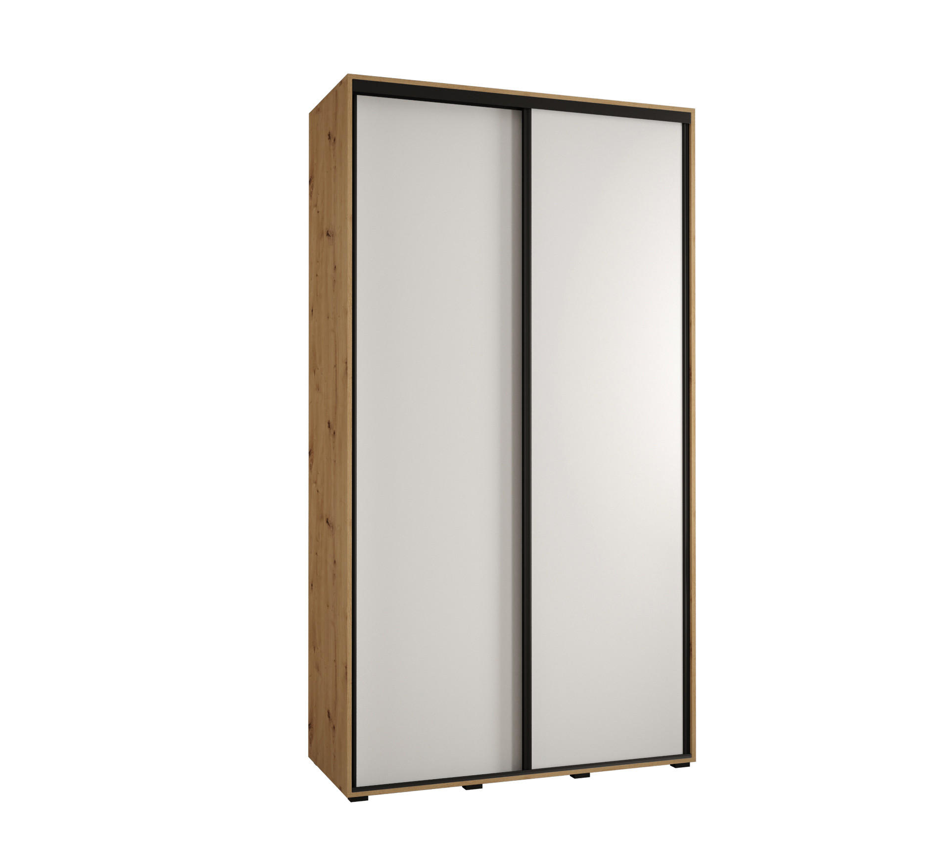 Abiks Möbel Schwebetürenschrank Eiche Artisan, Weiß, Schwarz 130x235x60 cm