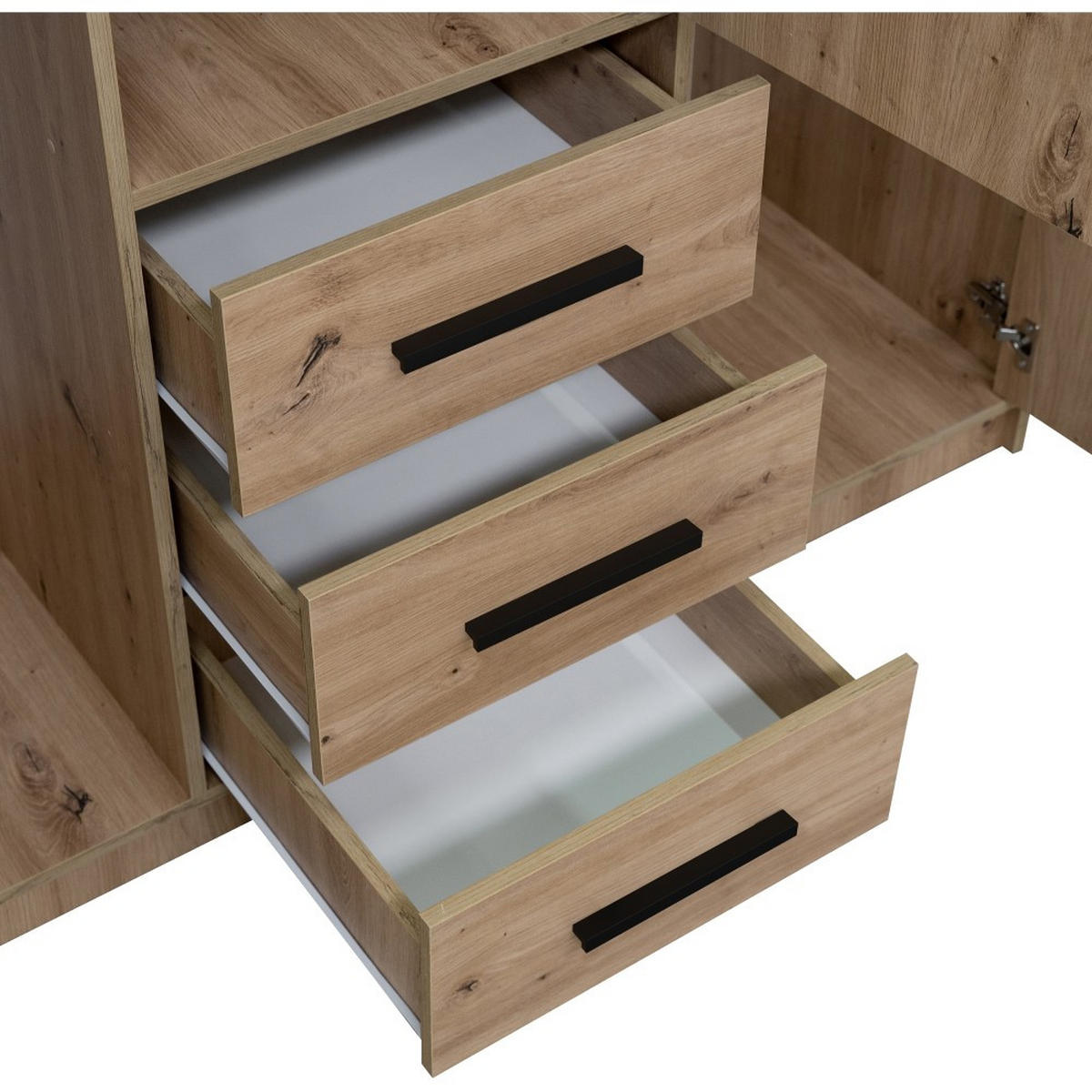 DREHTÜRENSCHRANK Kavo mit Spiegel und 3 Türen, eiche Sonoma - Schwarz/Sonoma Eiche, Holzwerkstoff (150/200/58cm) - Beautysofa