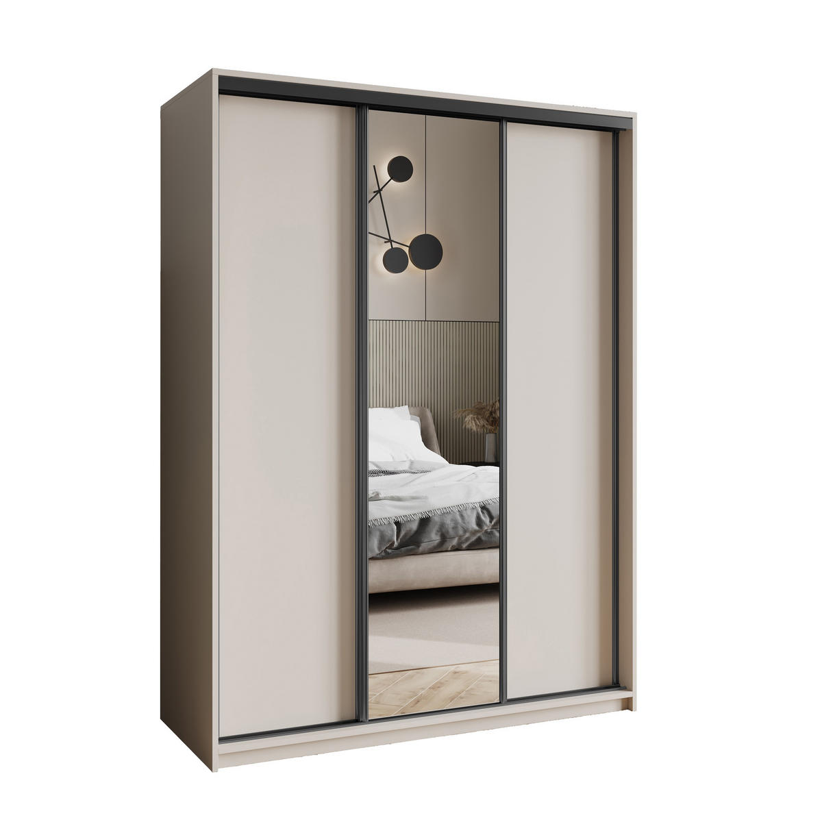 SCHWEBETÜRENSCHRANK TAVI 150/205/60 cm 3-türig mit Spiegel Kaschmir - Kaschmir, Holzwerkstoff (150/205/60cm) - MASSENO