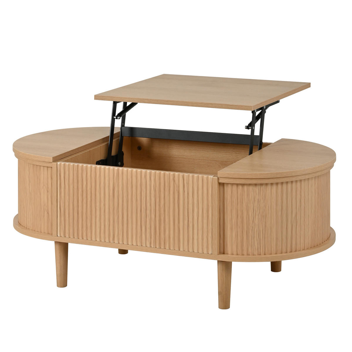 COUCHTISCH 100/48/53,5 cm mit höhenverstellbarer Tischplatte, Stauraum und ovalem Design aus MDF, Eiche - Eichefarben, Holzwerkstoff (100/48/53.5cm) - Modfu