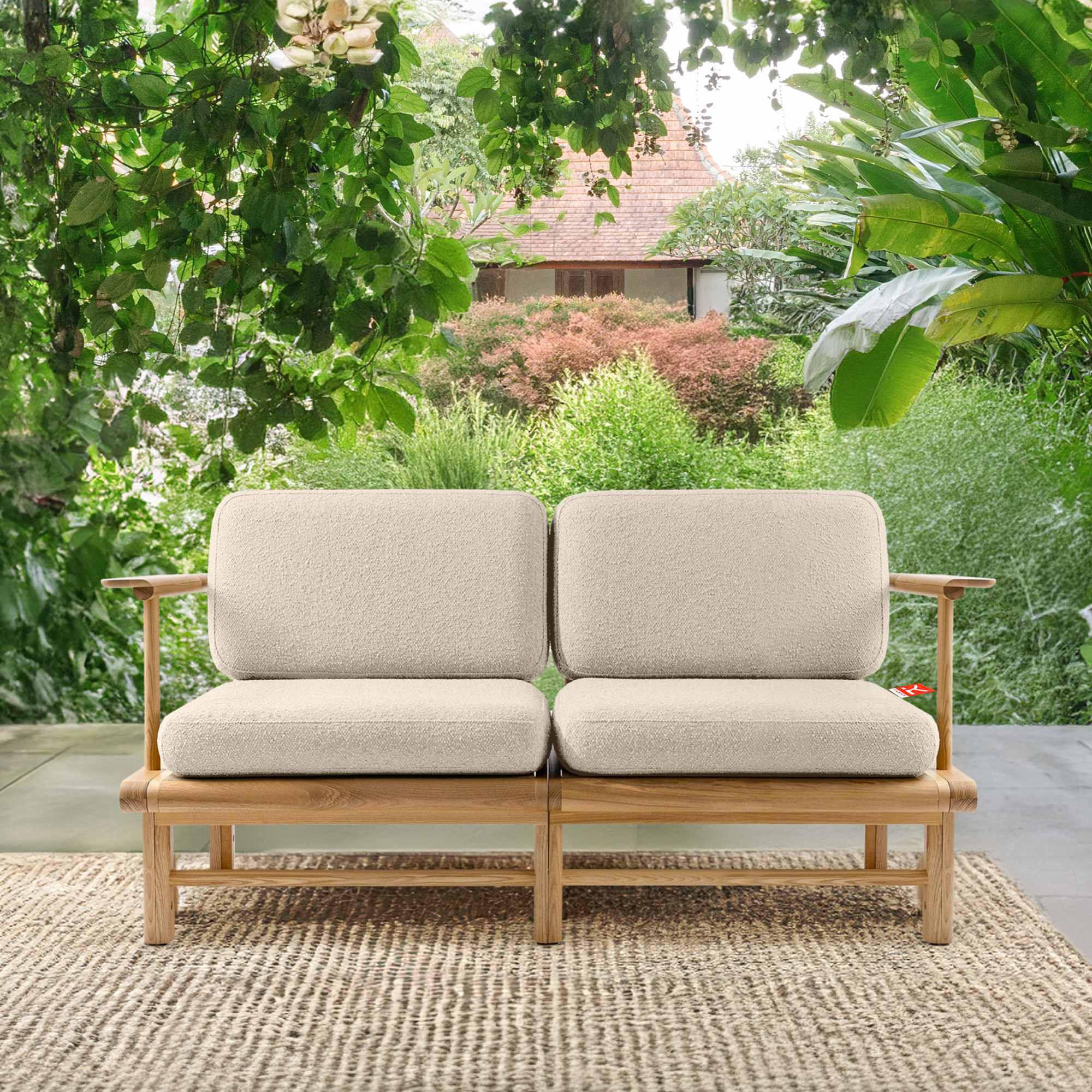 GARTENSOFA ATREDA 2-Sitzer - Creme, Holz/Textil (160/74/80cm) - KONSIMO®