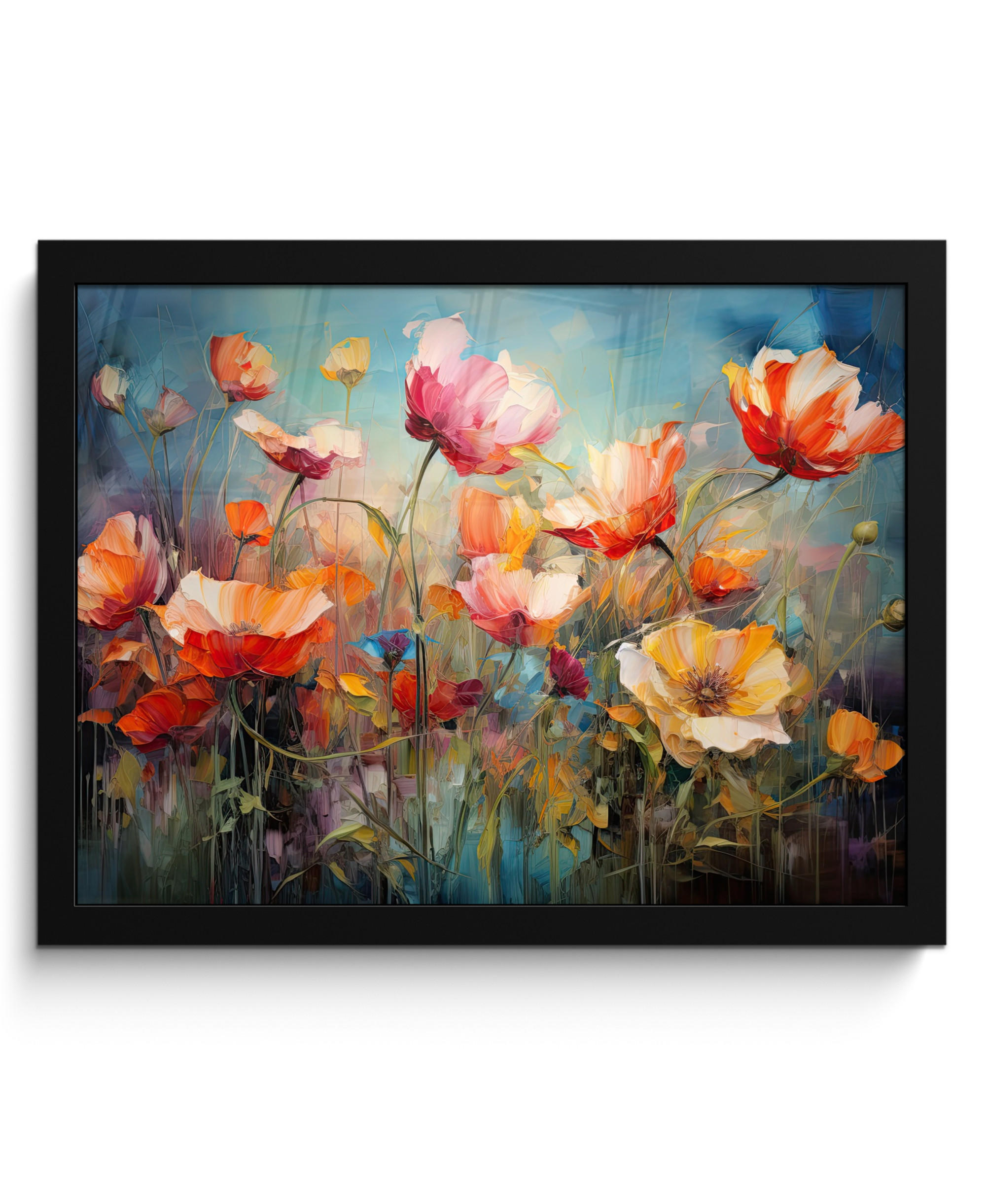 POSTER MIT RAHMEN Blumen - Aquarell - Kunst - Botanisch - Natur 40x30 cm - Orange, Papier (40/30cm) - MuchoWow