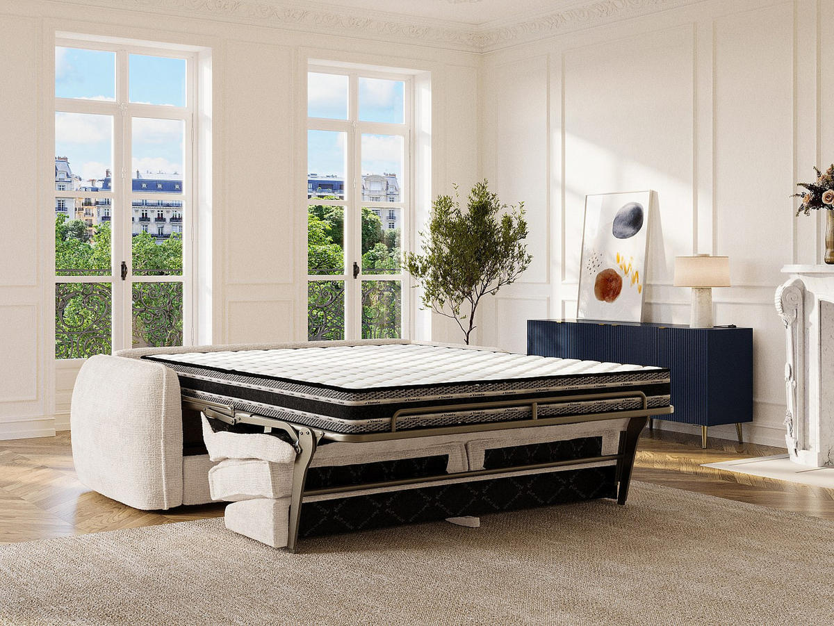 3-SITZER-SCHLAFSOFA mit Express-Funktion – Chenille-Stoff Beige – Liegefläche 140 cm – Matratze 16 cm – SELIVO - Beige, Textil (208/81/103cm) - Vente-Unique