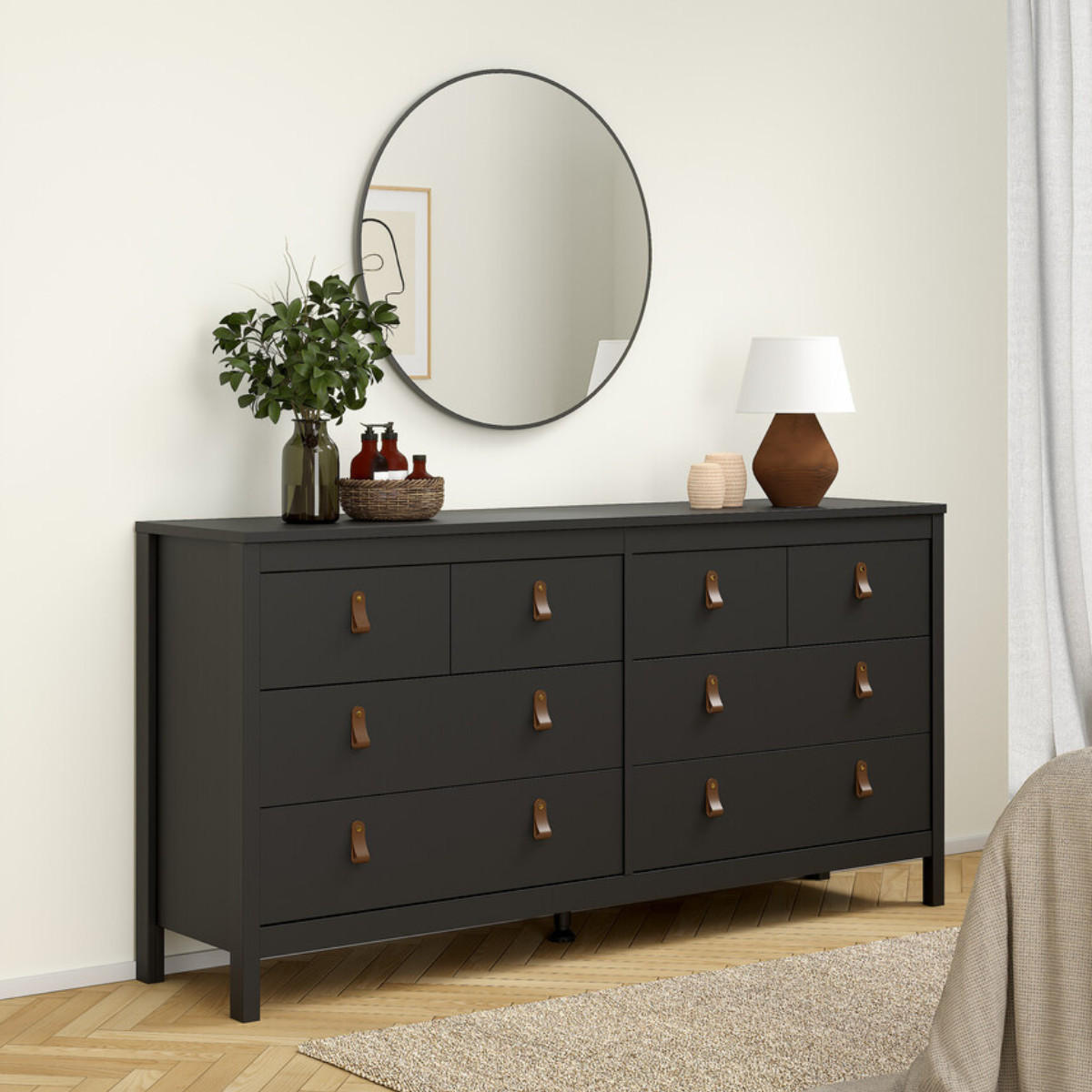 DOPPELTE Kommode mit 8 Schubladen matt schwarz barcelone 159,6/38,4/79,7 cm - Schwarz, Holzwerkstoff (38.4/79.7/159.6cm) - Calicosy
